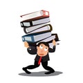 Employee carries a large stack of papers concept workload