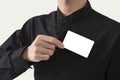 Employee catch blank business card in pocket for mockup template
