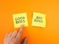 Employee chooses good or bad boss. Leadership, management skills, business concept