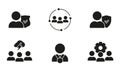 Employee Cooperation Silhouette Icons Set. Teamwork and Brainstorm Glyph Pictogram Collection. Social Protection Solid