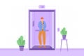 Employee in elevator vector illustration