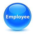 Employee glassy cyan blue round button