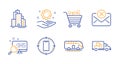 Employee hand, Reject mail and Search icons set. Vector