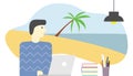 Employee imagine or dreaming holiday in beach and relaxing in sea water vector