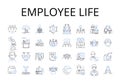 Employee life line icons collection. Job security, Workspace wellness, Career milests, Work culture, Staff relations