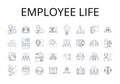 Employee life line icons collection. Job security, Workspace wellness, Career milests, Work culture, Staff relations