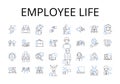 Employee life line icons collection. Job security, Workspace wellness, Career milests, Work culture, Staff relations