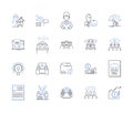 Employee life outline icons collection. Worker, Job, Joblessness, Salary, Benefits, Performance, Motivation vector and Royalty Free Stock Photo