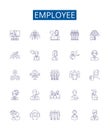 Employee line icons signs set. Design collection of Worker, Staff, Person, Personnel, Associate, Hire, Employee