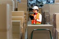 Employee of a logistics warehouse conducts an inventory of products.
