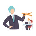 Employee, Office Worker Marionette on Ropes Controlled by Boss, Manipulation of People Concept Vector Illustration