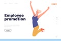 Employee promotion concept for landing page template online service with happy woman jumping design