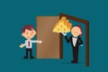 The employee receives gold bars, risky investments in the short term. executive opens the door to solving your problems, magic Royalty Free Stock Photo