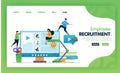 Employee recruitment landing page green vector concept with flat cartoon character and icon. homepage design can be use for landin