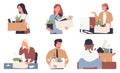 Employee replacement, dismissal isolated illustration set