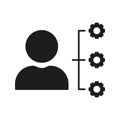 Employee Responsibility, Person with Gears Silhouette Icon. Management, Business Operation Glyph Pictogram. Marketing
