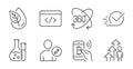 Employee result, Organic product and Edit user icons set. Full rotation, Checkbox and Chemistry lab signs. Vector