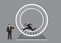 Employee Running in Human Hamster Wheel Cartoon Vector Illustration on Rat Race Metaphor