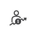 employee salary increase icon on white background with people, arrow up graphic and dollar money symbol. raise revenue business