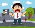 An employee screaming on the road with city background cartoon