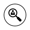Employee, search, target icon. Black vector graphics
