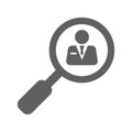 Employee, search, target icon. Gray vector graphics