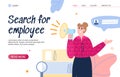 Employee search website banner - HR woman with loudspeaker