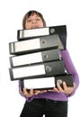 Employee with stacks of files Royalty Free Stock Photo