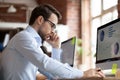 Employee talking with customer on phone listening corporate client Royalty Free Stock Photo