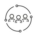 Employee Team Line Icon. People in Circle, Social Group Unity Linear Pictogram. Business Partnership, Corporate Outline