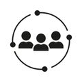 Employee Team Silhouette Icon. Social Group Unity Glyph Pictogram. Corporate Teamwork Solid Sign. People in Circle