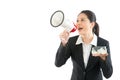 Employee using megaphone publicize news