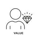 Employee Value Line Icon. Business Principles Sign. Person is Core Values at Work Linear Pictogram. Man with Diamond