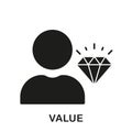 Employee Value Silhouette Icon. Man with Diamond Glyph Pictogram. Business Principles, Person is Core Values at Work