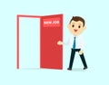 Employee walk and open red door with new job text vector