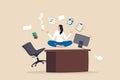 Employee wellbeing, being comfortable to work, project management or relax workplace, balance or productivity concept, office