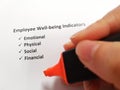 Employee Wellbeing concept. A hand holding highlighter