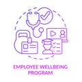 Employee wellbeing program purple gradient concept icon