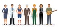 Employee and workers characters standing together with doctor, engineer and musician. Group of seven people Royalty Free Stock Photo