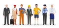 Employee and workers characters standing together. Group of seven people with different occupation. Royalty Free Stock Photo