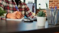 Employee working from home transcribing Royalty Free Stock Photo