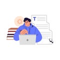 Employee works with text editor in computer. Person writes report, essay with digital device. Student typing with laptop