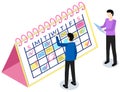 Employees analysing schedule for week. Timetable with to-do plans. People study agenda reminder