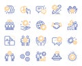 Employees benefits line icons. Business strategy, handshake and collaboration. Vector
