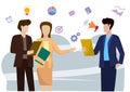 The employees in the company discuss the performance of the company. With marketing plan Flat vector Royalty Free Stock Photo