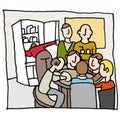 Employees in a crowded break room