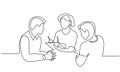 Employees discuss about work ideas one line drawing Royalty Free Stock Photo