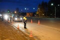 Employees dorozhno-patrol service conduct night RAID on the road.