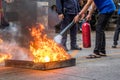 Employees firefighting training,Extinguish a fire