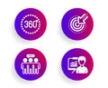 Employees group, Targeting and 360 degrees icons set. Presentation sign. Collaboration, Click, Panoramic view. Vector